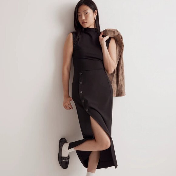 Madewell Dresses & Skirts - Madewell Midi A-Line Skirt Black Lined Side Button Slit Hem Classic Size 4